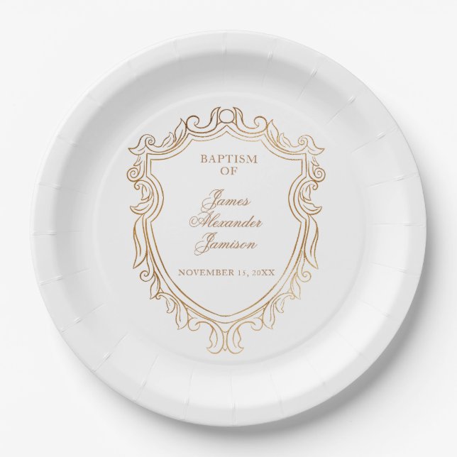 Elegante Babytaufe Pappteller (Vorderseite)