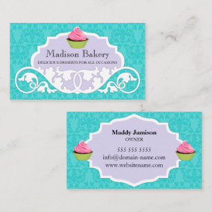 Elegante Bäckerei Cupcake Swirl Damask Visitenkarte