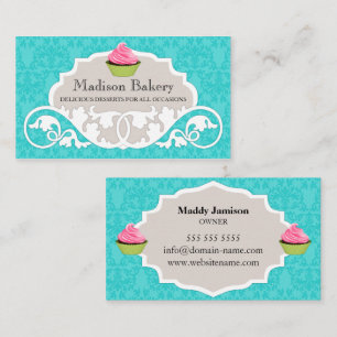 Elegante Bäckerei Cupcake Swirl Damask Visitenkarte
