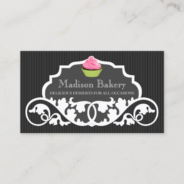 Elegante Bäckerei Cupcake Swirl Dekoration Visitenkarte (Vorderseite)