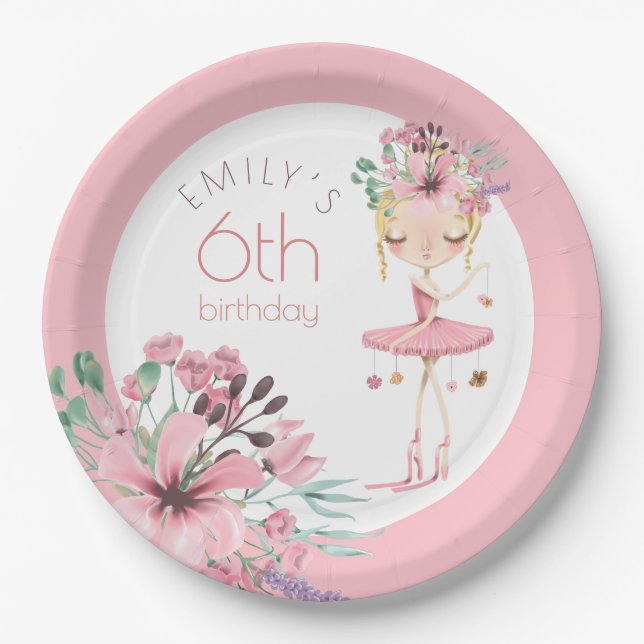 Elegante Ballerina Blume Girl Pappteller (Vorderseite)