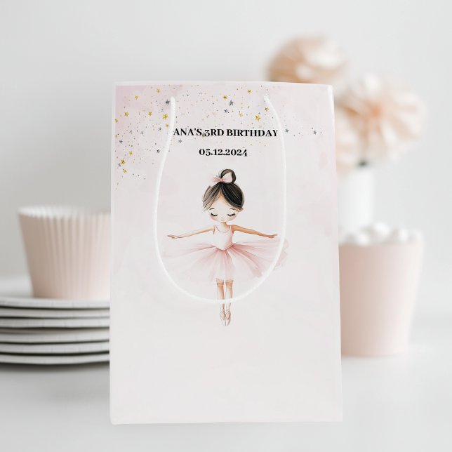 Elegante Ballerina Pink Geburtstagsparty Mittlere Geschenktüte (Von Creator hochgeladen)