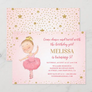 Elegante Ballerina Pink Gold Glitzer Girl Einladung