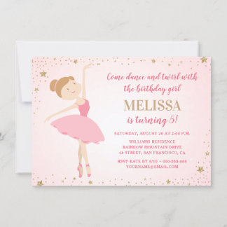 Elegante Ballerina Pink Gold Stars | Mädchen zum G Einladung