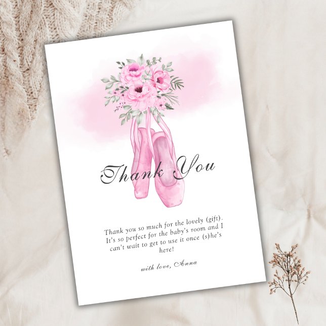 Elegante Ballerina Shoes Baby Dusche Dankeskarte (Elegant Floral Ballerina Shoes Baby Shower Thank You Card)