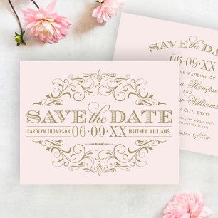 Elegante Ballet-Pink-Gold-Schwung-Hochzeit Save The Date