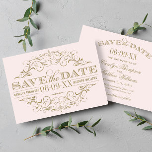 Elegante Ballet Rosa Gold Schwung Hochzeit Save The Date