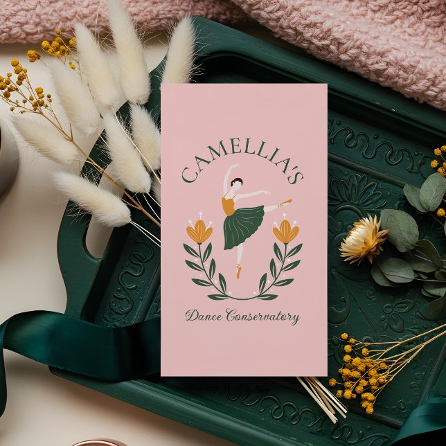 Elegante Ballet Tanzschule Rosa Visitenkarte (Elegant Floral Ballet Dance Instructor School Pink Business Card (Front))
