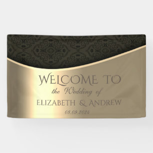 Élégante bannière de Mariage en or noir Damask