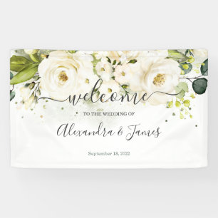 Élégante bannière de Mariage Floral Rose & Or Blan