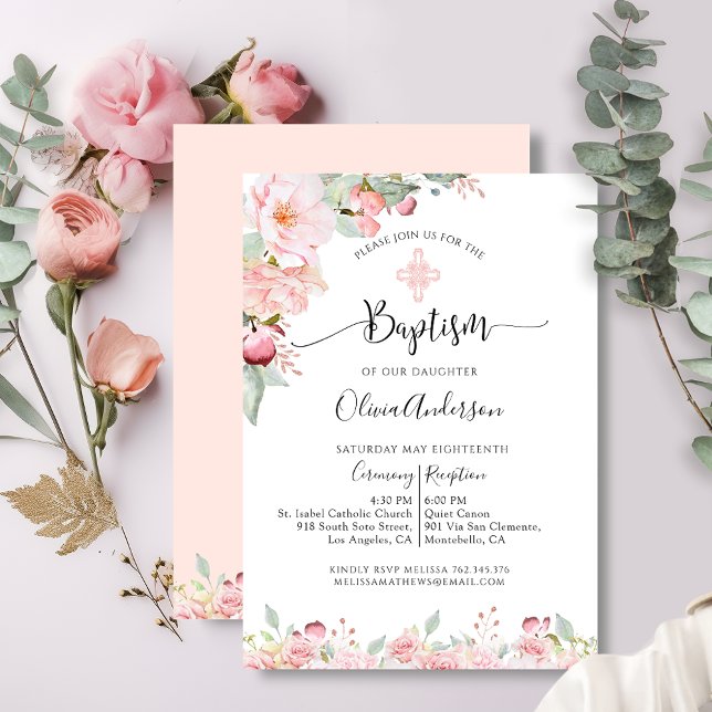 Élégante baptême et pêche Invitation florale (Créateur téléchargé)