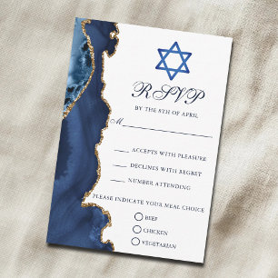 Elegante Bar-Mizwa-Feier Navyblau Gold RSVP Karte