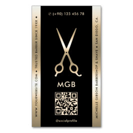 Elegante Barber Barbershop Black Gold Schissors Magnetische Visitenkarte