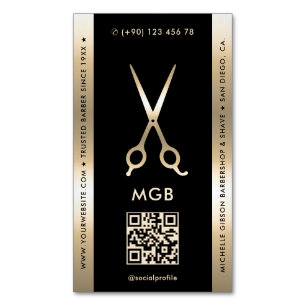 Elegante Barber Barbershop Black Gold Schissors Magnetische Visitenkarte