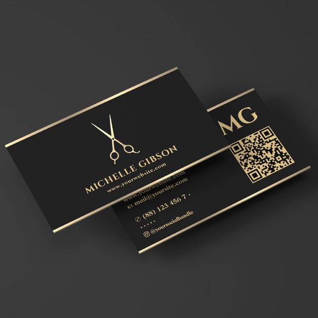 Elegante Barber Minimal Scheren Barbershop Schwarz Visitenkarte (Elegant Barber Minimal Scissors Barbershop Black Business Card
)