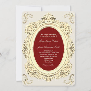 Elegante barocke Gold- und Burgunderhochzeit Einladung