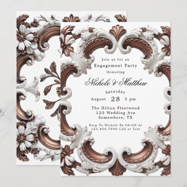 Elegante barocke Hochzeitsparty Einladung (Vorne/Hinten)