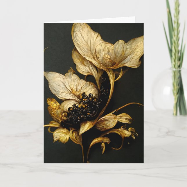Elegante Barockkarte Schwarz-Gold-Blütenkarte Dankeskarte (Vorderseite)