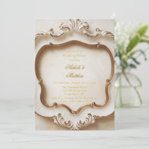 Elegante Barockstil Weißes Gold Hochzeit Einladung