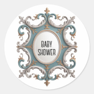 Elegante Baroque Baby Boy Dusche Runder Aufkleber