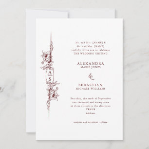 Elegante Baroque Burgund Rote Flora feierliche Hoc Einladung