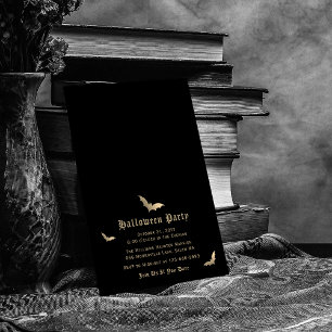 Élégante Bat d'or noir Halloween Party Invitation