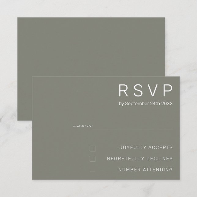 Elegante Battleship Gray Minimal Moderne Hochzeit Einladung (Vorne/Hinten)