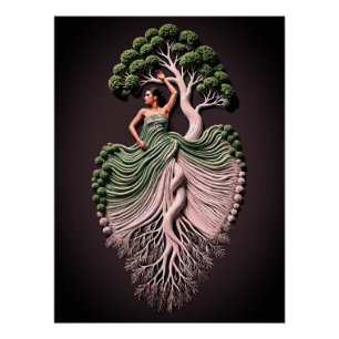 Elegante Baum-Frau-Wandkunst – 3D Naturinspiriert Poster