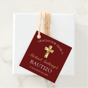Elegante Bautismo de Bebé Borgoña Dorado Geschenkanhänger