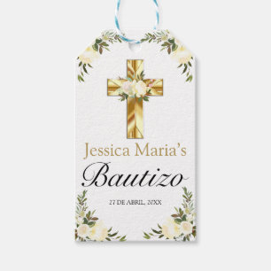 Elegante Bautizo de Bebe Floral Blanca Geschenkanhänger