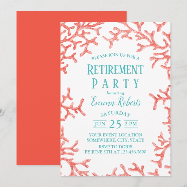Elegante Beach Coral Reef Starfish Retirement Einladung (Vorne/Hinten)