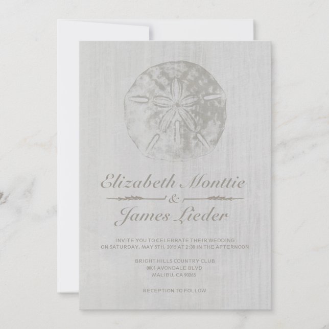 Elegante Beach Sand Dollar Hochzeitseinladungen Einladung (Vorderseite)
