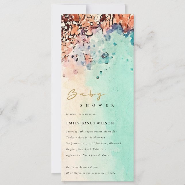Elegante Beach Sand Rock Wassercolor Babydusche Einladung (Vorderseite)