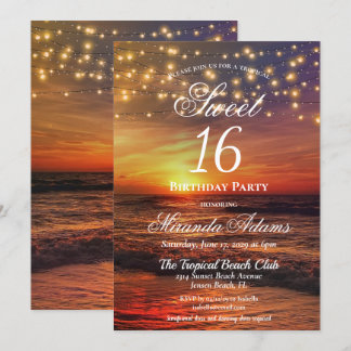 Elegante Beach String Lights Summer Birthday Party Einladung