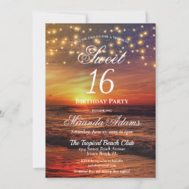 Elegante Beach String Lights Summer Birthday Party Einladung
