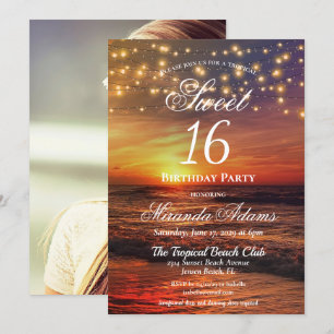 Elegante Beach String Lights Summer Birthday Party Einladung