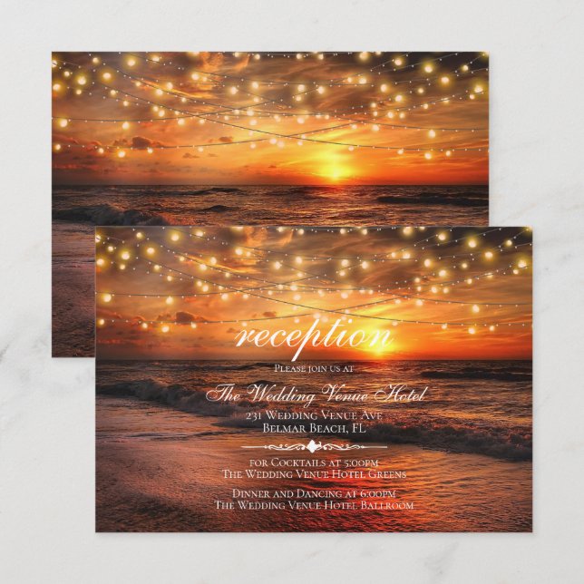 Elegante Beach Summer Wedding Reception Card Begleitkarte (Vorne/Hinten)