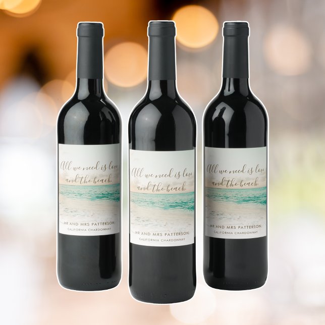 Elegante Beach Wedding Weinetikett (Elegant Beach Wedding Wine Label)