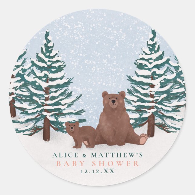 Elegante Bear Winter Baby Shower Fevor Runder Aufkleber (Vorderseite)