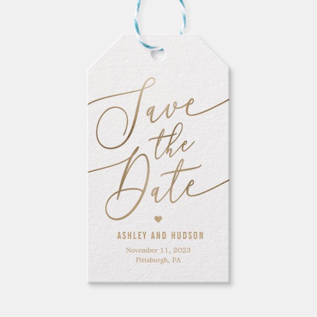 Elegante, bearbeitbare Touch Save the Date Tag Geschenkanhänger (Vorderseite)