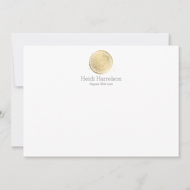 Elegante Beauty Mandala Logo Imitate Gold Flat Not Mitteilungskarte (Vorderseite)