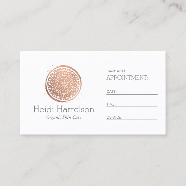Elegante Beauty Mandala Logo Rose Gold Ernennung Terminkarte (Vorderseite)