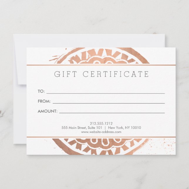 Elegante Beauty Mandala Logo Rose Gold Geschenkkar (Vorderseite)