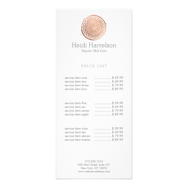 Elegante Beauty Mandala Logo Rose Gold Werbekarte (Vorne)