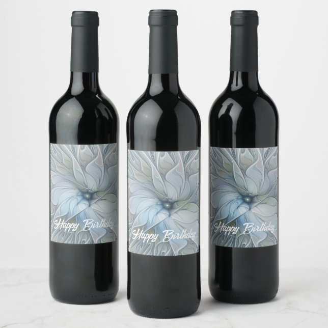 Elegante Beauty Modernes Abstraktes Fraktal Blume Weinetikett (Flaschen)