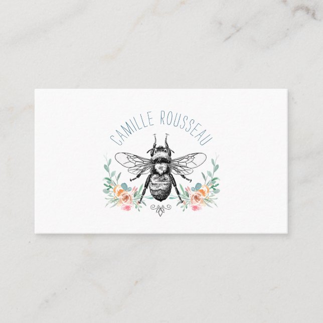 Elegante Bee Floral Calling Card Telefonnummerkarte (Vorderseite)