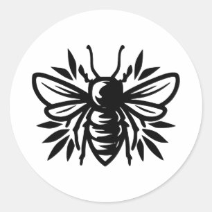Elegante Bee Silhouette in BW Runder Aufkleber