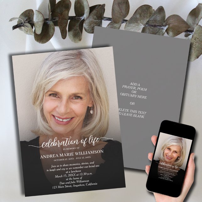 Elegante Beerdigung des Fotos des Lebens Einladung (Elegant funeral Celebration of Life photo invitations, PRINTED and/or INSTANT DOWNLOAD)