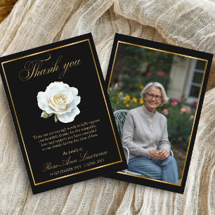Elegante Beerdigung Gold Weiße Rose Foto Dankeskarte