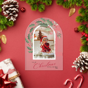 Elegante Beeren-Bogen-Foto-Weihnachtskarte Acryleinladungen